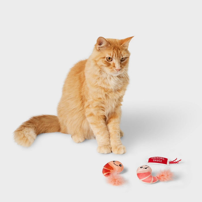 Shrimp & Cocktail Sauce Plush Cat Toy - 3pk - Boots & Barkley