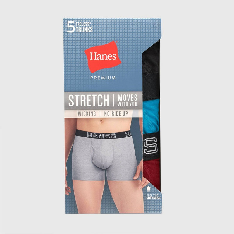 Hanes Premium Men's Mid-Rise Stretch Trunks 5pk - Blue/Black/Gray XL