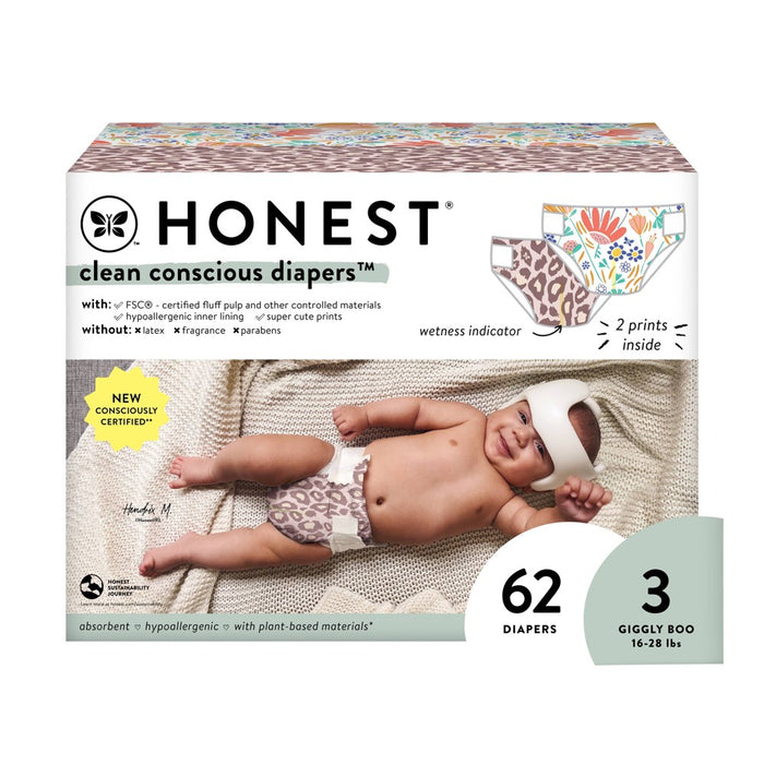 Honest Clean Conscious Disposable Diapers - Flower Power & Wild Thang - Size 3 - 62ct