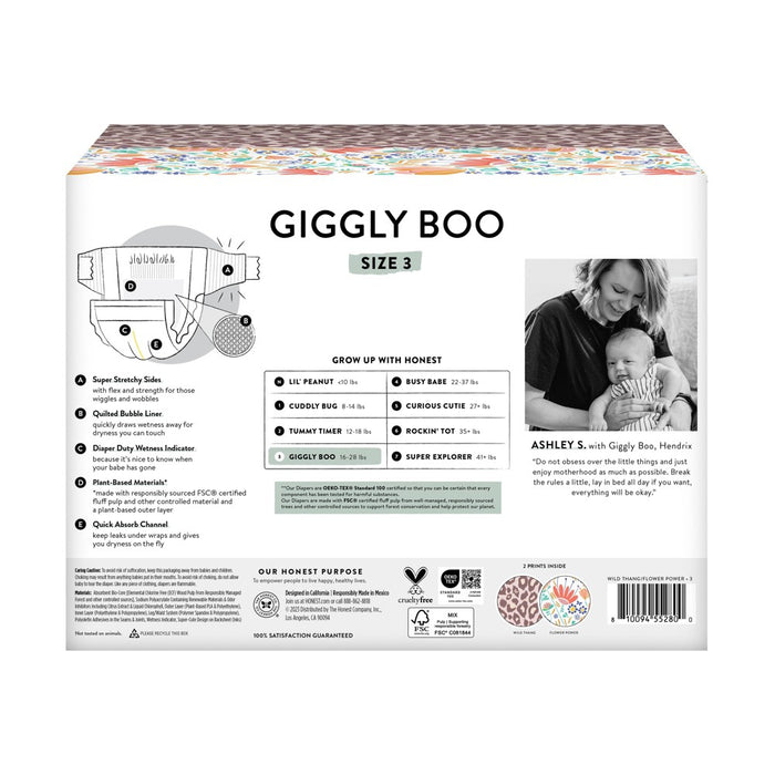 Honest Clean Conscious Disposable Diapers - Flower Power & Wild Thang - Size 3 - 62ct