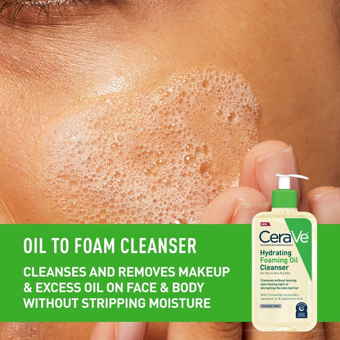 CeraVe Hydrating Foaming Cleansing Oil Face Wash with Squalane Oil, Triglyceride and Hyaluronic Acid For Dry to Very Dry Skin - 12 fl oz