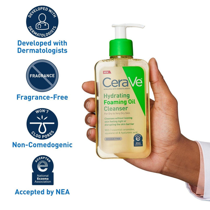 CeraVe Hydrating Foaming Cleansing Oil Face Wash with Squalane Oil, Triglyceride and Hyaluronic Acid For Dry to Very Dry Skin - 12 fl oz