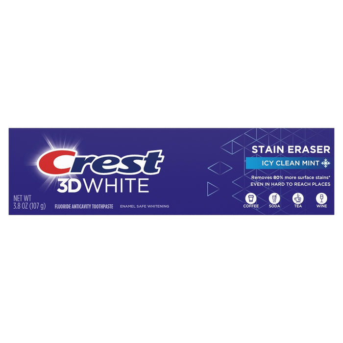 Crest 3D White Stain Eraser Teeth Whitening Toothpaste, Icy Clean Mint - 3.8 oz