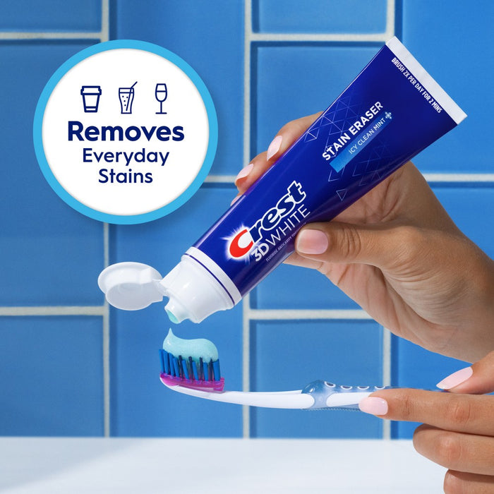 Crest 3D White Stain Eraser Teeth Whitening Toothpaste, Icy Clean Mint - 3.8 oz