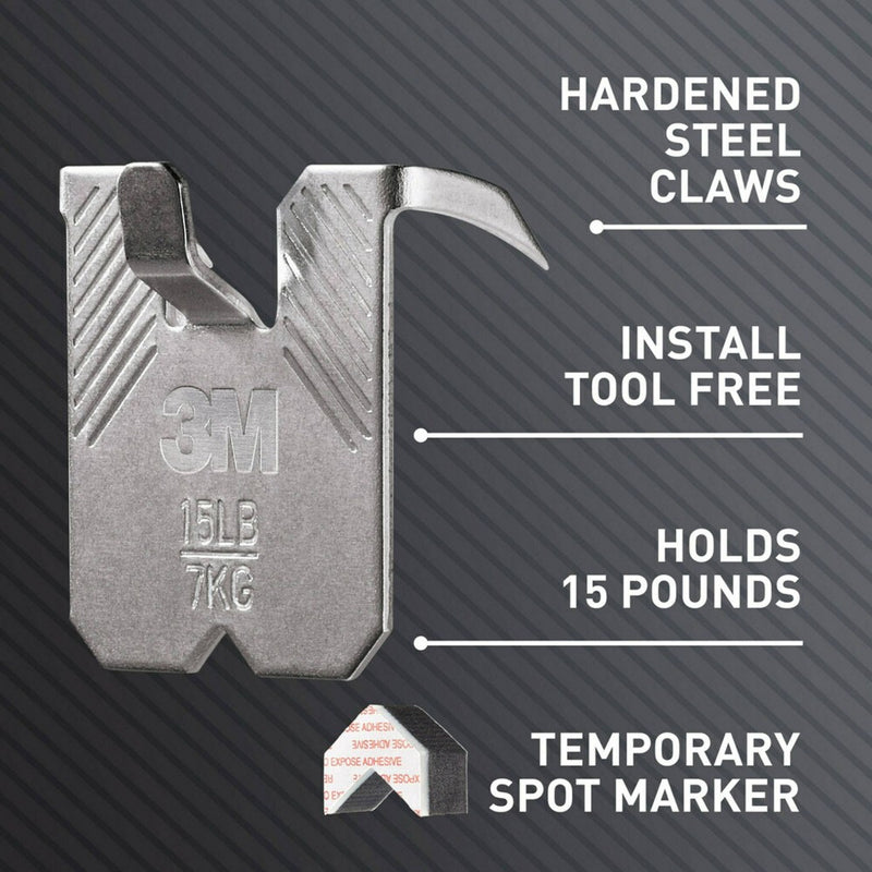 3M Claw 15lbs Drywall Picture Hanger with Temporary Spot Marker 5 Hangers and 5 Markers