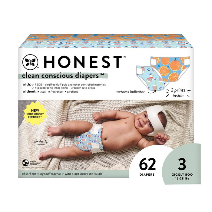 Honest Clean Conscious Disposable Diapers - Feelin' Nauti & Orange You Cute - Size 3 - 62ct