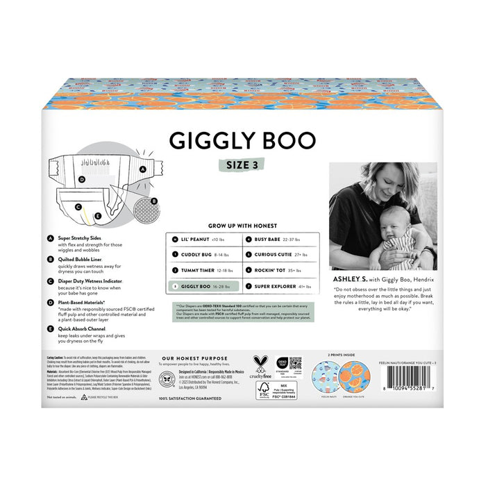Honest Clean Conscious Disposable Diapers - Feelin' Nauti & Orange You Cute - Size 3 - 62ct