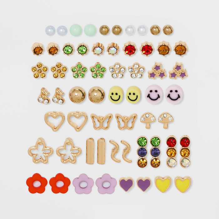 Retro Floral and Heart Icon Stud Earring Set 30pc - Wild Fable