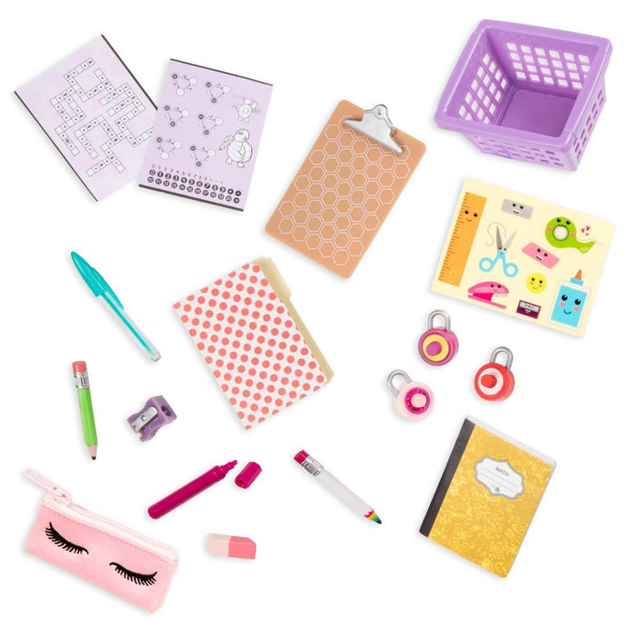 Our Generation Hally & Classroom Cool Locker Accessory Set 18" Doll School Bundle