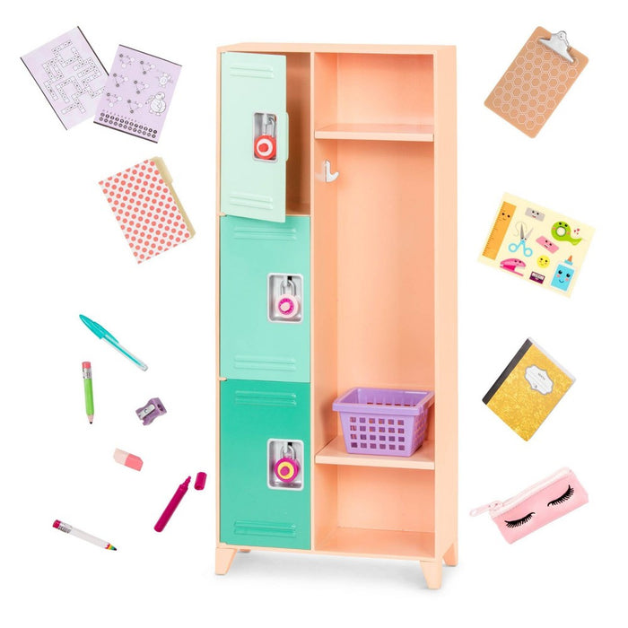 Our Generation Hally & Classroom Cool Locker Accessory Set 18" Doll School Bundle