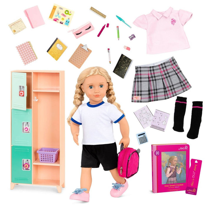 Our Generation Hally & Classroom Cool Locker Accessory Set 18" Doll School Bundle