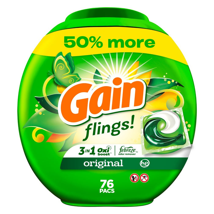Gain Flings Original Scent HE Compatible Laundry Detergent Soap Pacs - 54oz/76ct