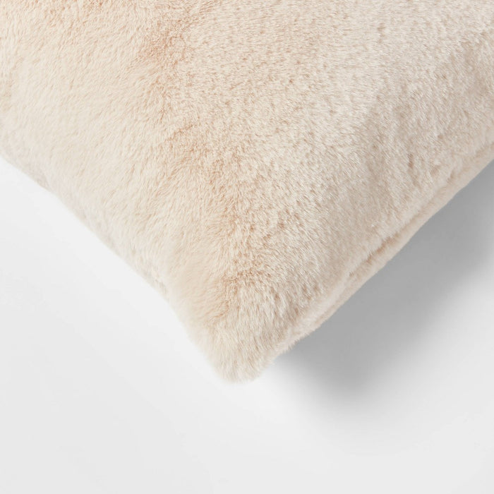 Faux Rabbit Fur Square Throw Pillow Neutral - Threshold