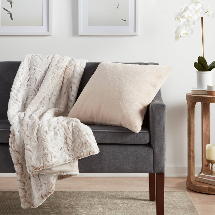 Faux Rabbit Fur Square Throw Pillow Neutral - Threshold