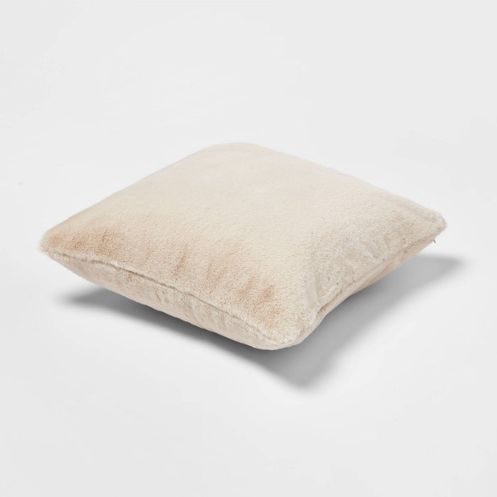 Faux Rabbit Fur Square Throw Pillow Neutral - Threshold