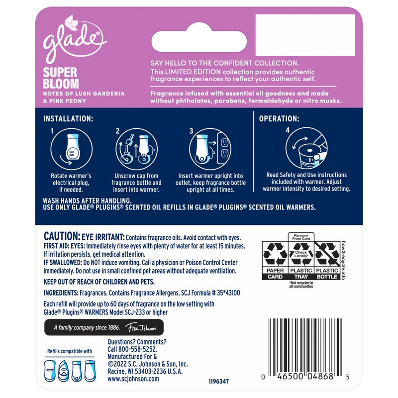 Glade PlugIns Scented Oil Air Freshener Refills - Super Bloom - 1.34 fl oz/2ct