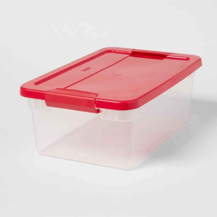 15qt Latching Clear Storage Box with Red Lid - Brightroom