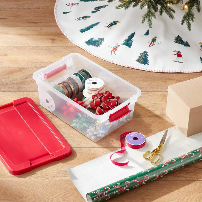 15qt Latching Clear Storage Box with Red Lid - Brightroom