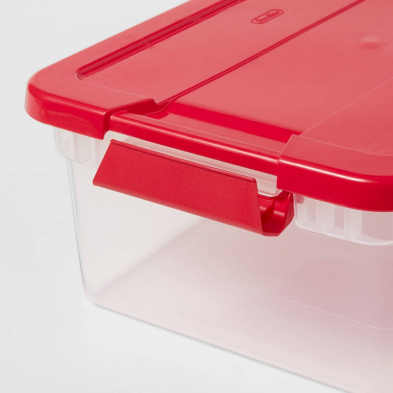 15qt Latching Clear Storage Box with Red Lid - Brightroom