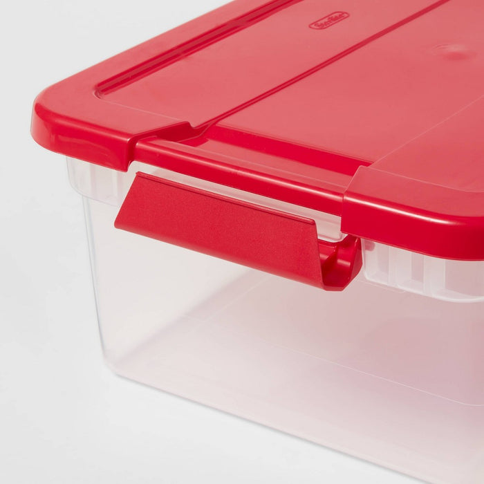15qt Latching Clear Storage Box with Red Lid - Brightroom