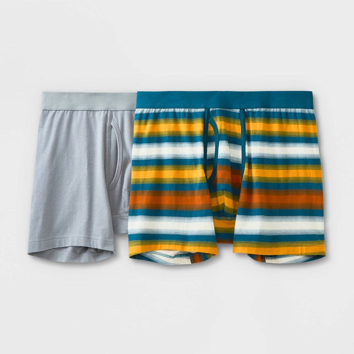 Men's Striped Boxer Briefs 2pk - Goodfellow & Co Teal M