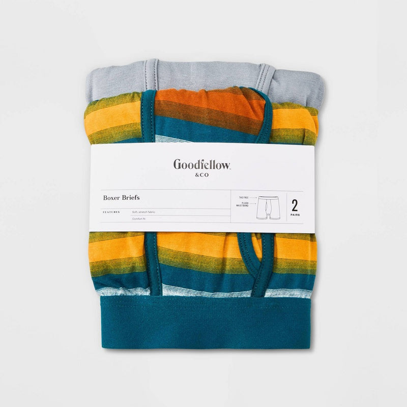 Men's Striped Boxer Briefs 2pk - Goodfellow & Co Teal M