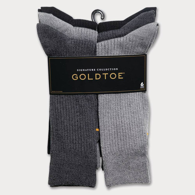 Signature Gold by GOLDTOE Men's Repreve All Season Rib Crew Socks 6pk - Gray 6-12.5