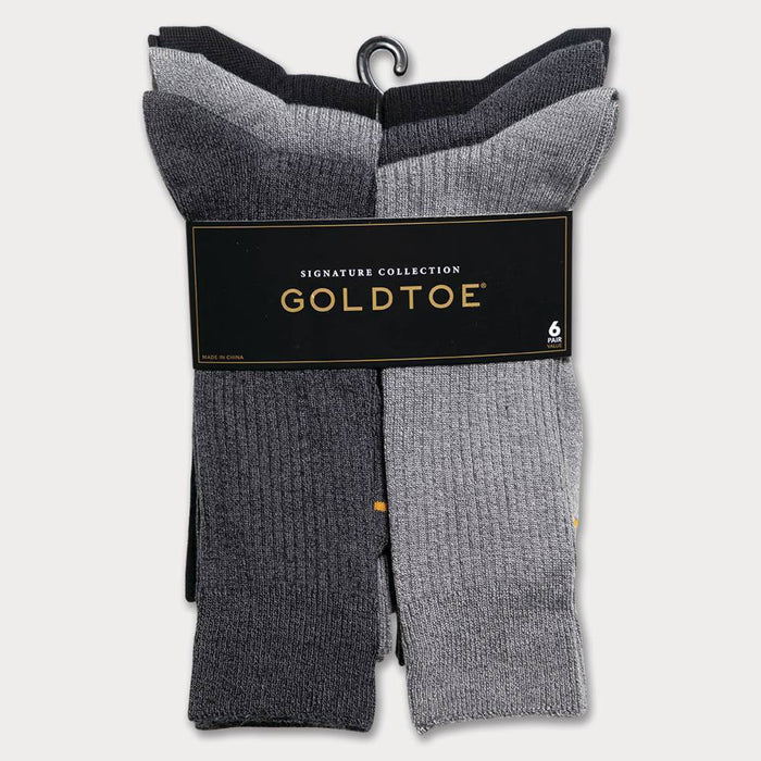 Signature Gold by GOLDTOE Men's Repreve All Season Rib Crew Socks 6pk - Gray 6-12.5