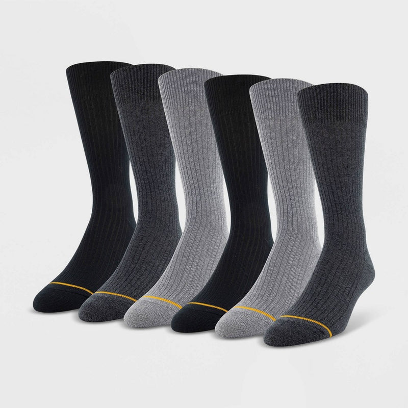 Signature Gold by GOLDTOE Men's Repreve All Season Rib Crew Socks 6pk - Gray 6-12.5