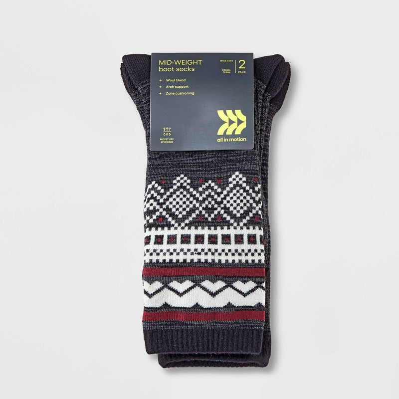 Men's Fair Isle Boot Socks - All In Motion Red/Black 6-12