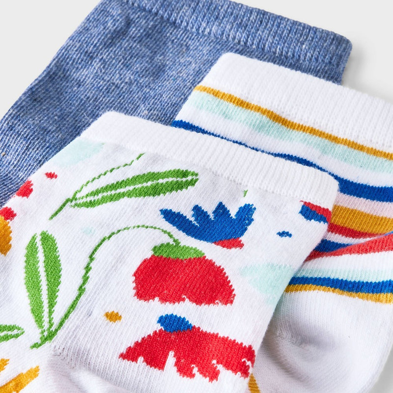 Women's 3pk Happy Garden Ankle Socks - A New Day White/Denim/Red 4-10
