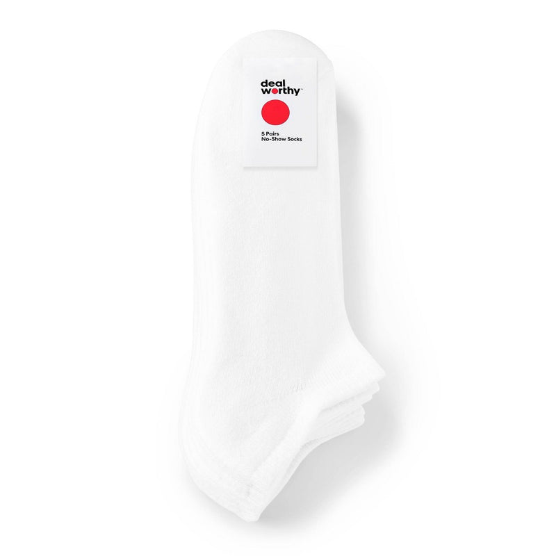 Men's No Show Socks 5pk - Dealworthy White 6-12