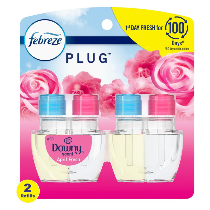 Febreze Odor-Fighting Fade Defy Plug Air Freshener Refill - Downy April Fresh - 0.87 fl oz/2pk