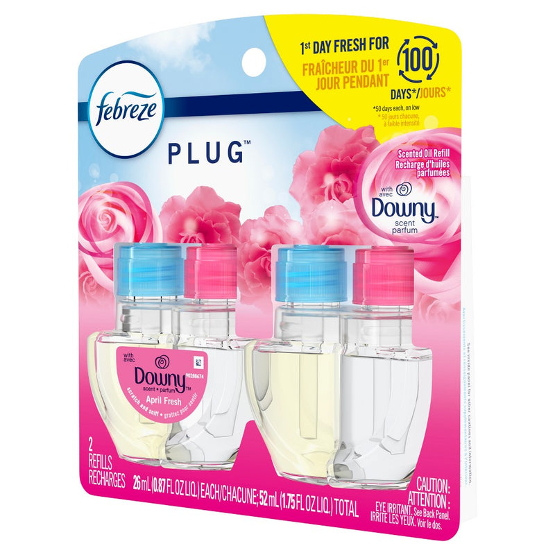 Febreze Odor-Fighting Fade Defy Plug Air Freshener Refill - Downy April Fresh - 0.87 fl oz/2pk