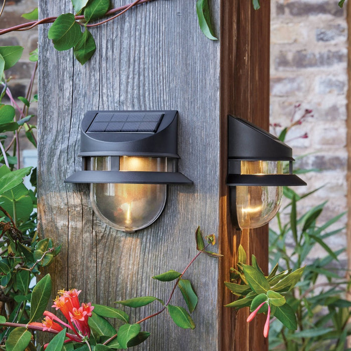 2pk Double Hood Deck Solar LED Outdoor Step Lights Matte Black - Threshold