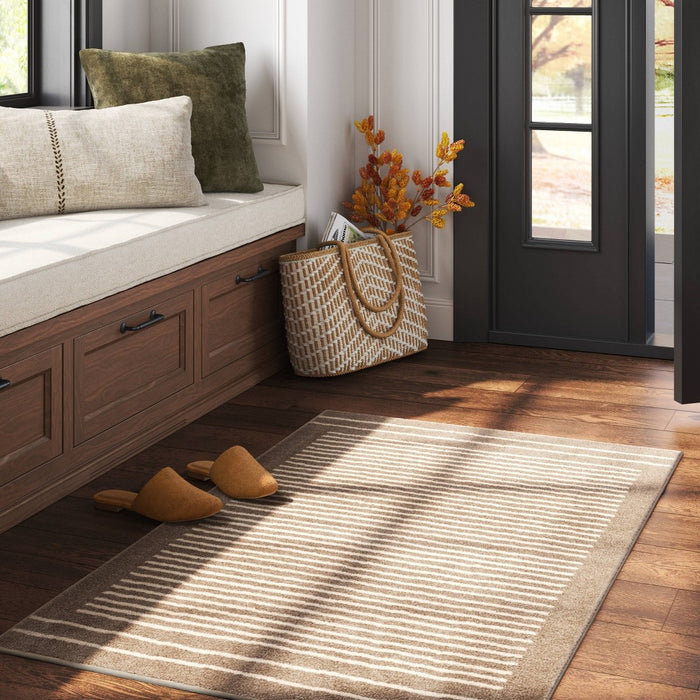 2'6"x4' Washable Knitted Stripe Accent Rug Tan - Threshold