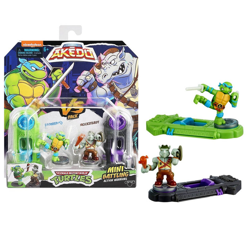 Akedo Teenage Mutant Ninja Turtles Leonardo vs Rocksteady Mini Figure Set - 2pk