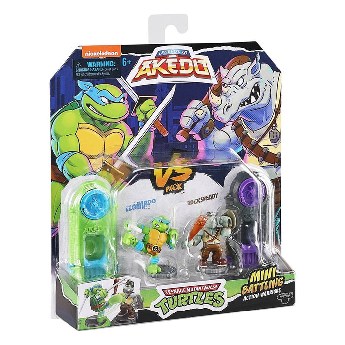 Akedo Teenage Mutant Ninja Turtles Leonardo vs Rocksteady Mini Figure Set - 2pk