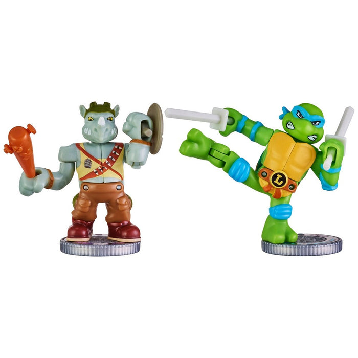 Akedo Teenage Mutant Ninja Turtles Leonardo vs Rocksteady Mini Figure Set - 2pk