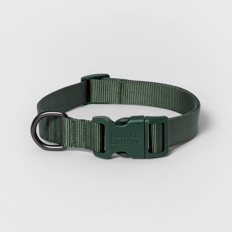 Basic Dog Adjustable Collar with Color Matching Buckle - M - Green - Boots & Barkley