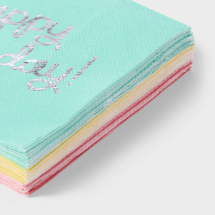 30ct Beverage Napkins 'Happy Birthday' Pastel - Spritz