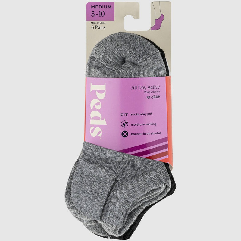 Peds Women's 6pk All Day Active No Show Athletic Socks - Assorted Colors 5-10