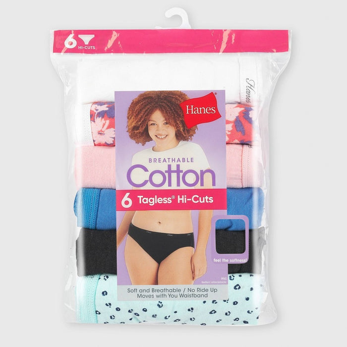 Hanes Women's 6pk Hi-Cut Underwear PP43WB - Blue/Purple/White 10