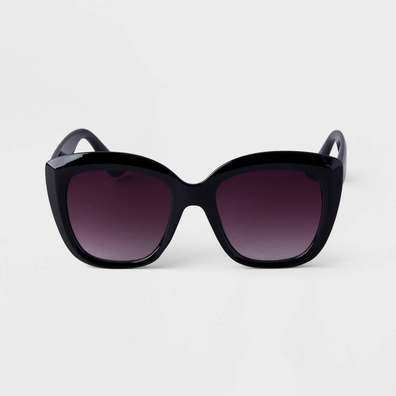 Women's Plastic Oversized Cateye Sunglasses - A New Day Black