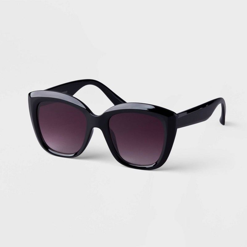 Women's Plastic Oversized Cateye Sunglasses - A New Day Black