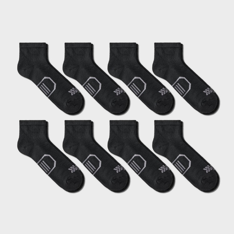 Men's Striped Cushioned Ankle Socks 8pk -All In Motion Black 6-12