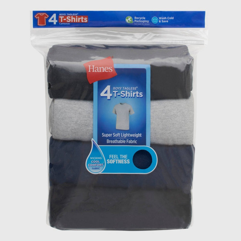 Hanes Boys' 4pk Crew Neck T-Undershirt - Black/Gray/Navy Blue XL
