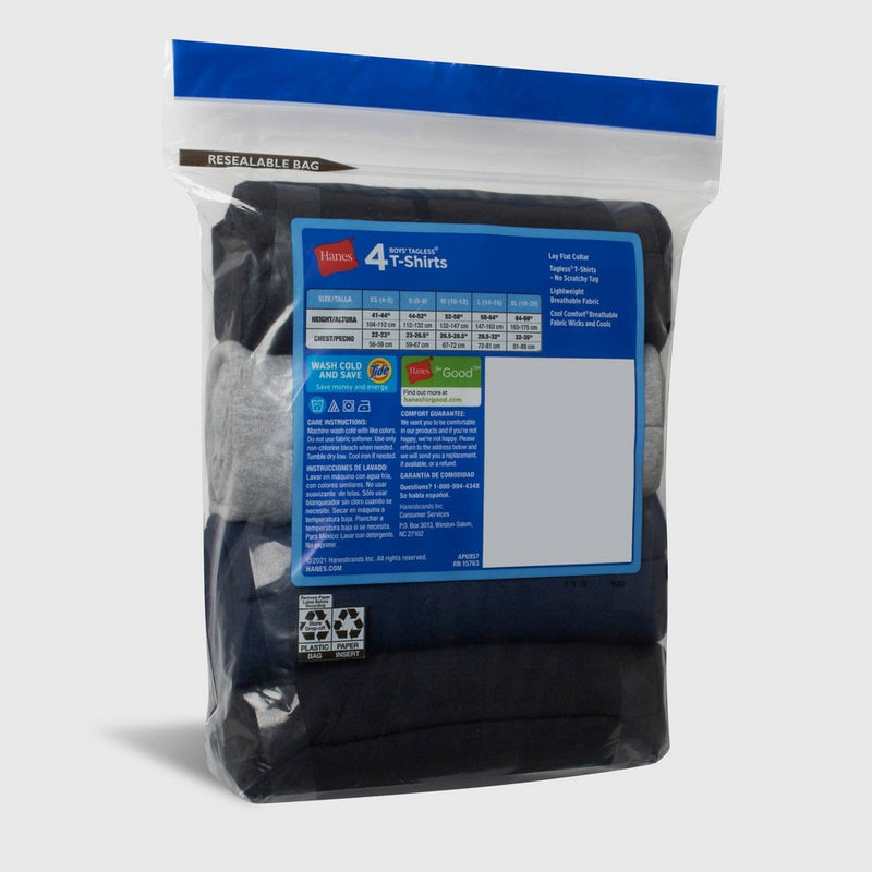 Hanes Boys' 4pk Crew Neck T-Undershirt - Black/Gray/Navy Blue XL