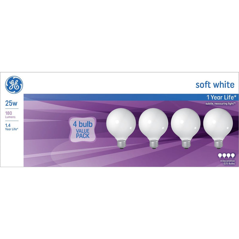 GE 25w 4pk G25 Incandescent Light Bulb White