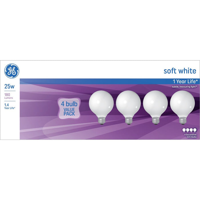 GE 25w 4pk G25 Incandescent Light Bulb White